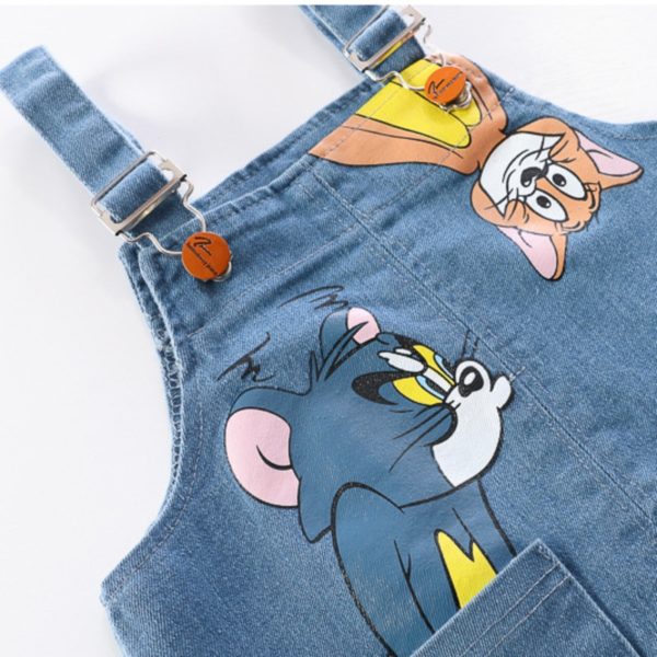 Salopette Tom et Jerry en jean avec tee-shirt en coton pour garçons