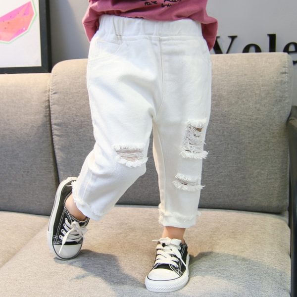 Pantalon en jean blanc déchiré pour garçons