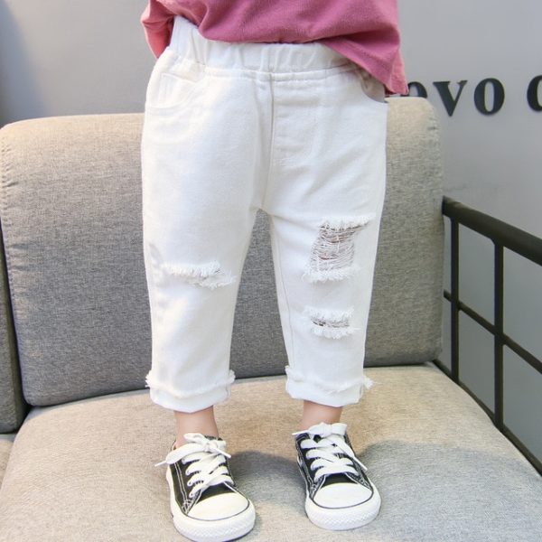 Pantalon en jean blanc déchiré pour garçons
