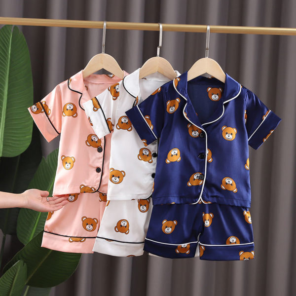 Ensemble pyjama imprimé ourson en satin pour garçon