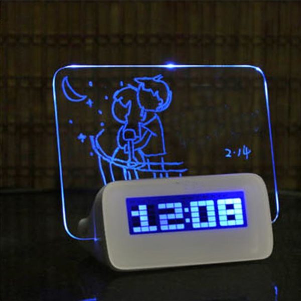 Réveil numérique Fluorescent avec panneau pour écrire