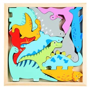 Puzzle 3D en bois coloré pour enfants aux motifs de dinosaures
