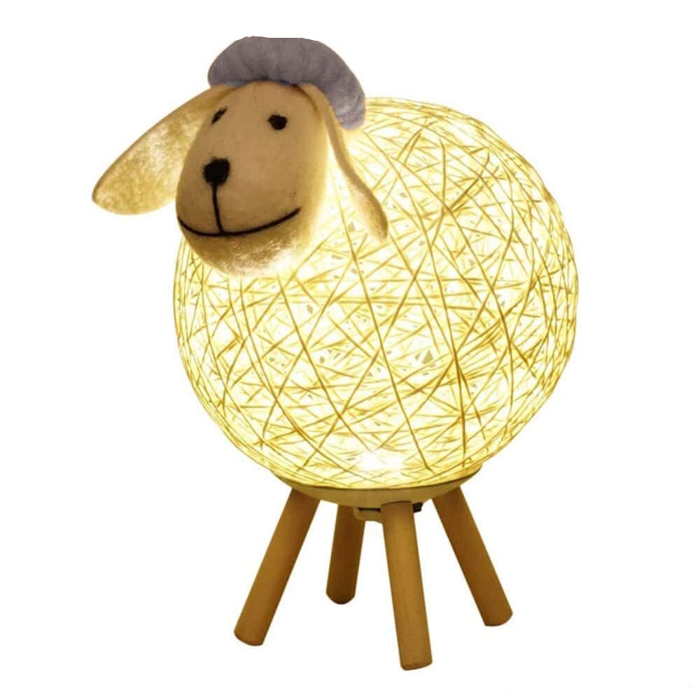 Lampe de Table LED en rotin et mouton