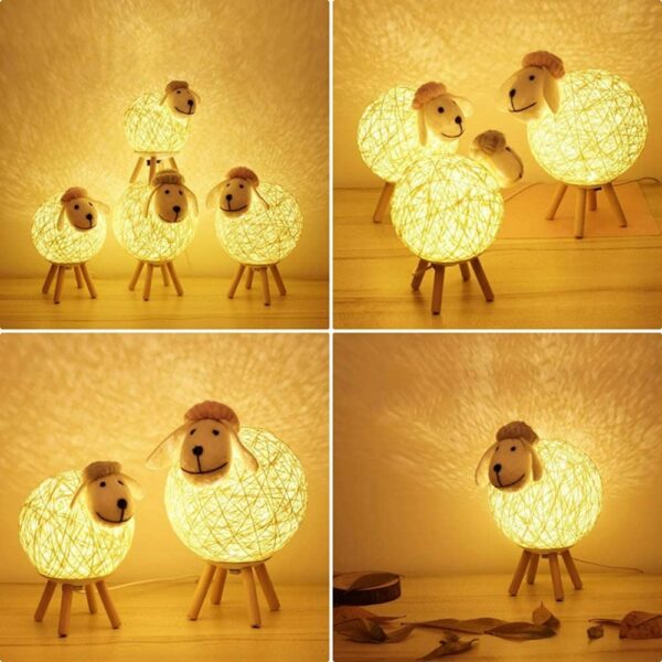Lampe de Table LED en rotin et mouton