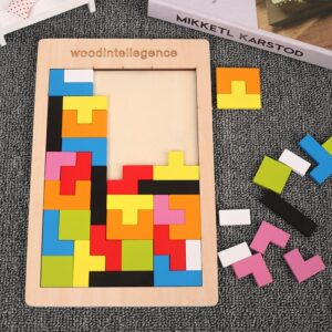 Tangram – Puzzle 3D en bois coloré pour enfant