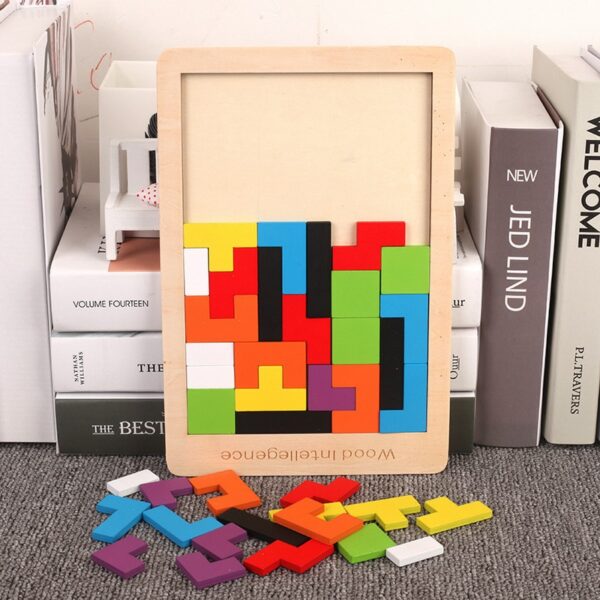 Tangram – Puzzle 3D en bois coloré style TETRIS pour enfant