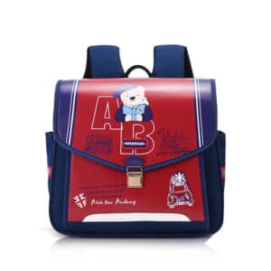 Cartable garçon ce1 rouge avec motif ourson british présenté sur fond blanc