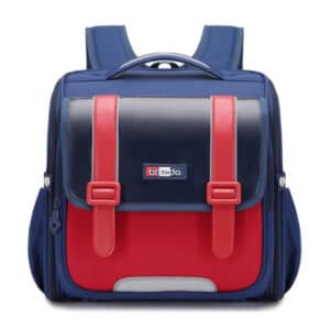 Cartable garçon CP imperméable rouge et bleu foncé présenté sur fond blanc