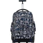 Sac roulettes noir multifonctions avec dessins de petits vélos blancs présenté sur fond blanc