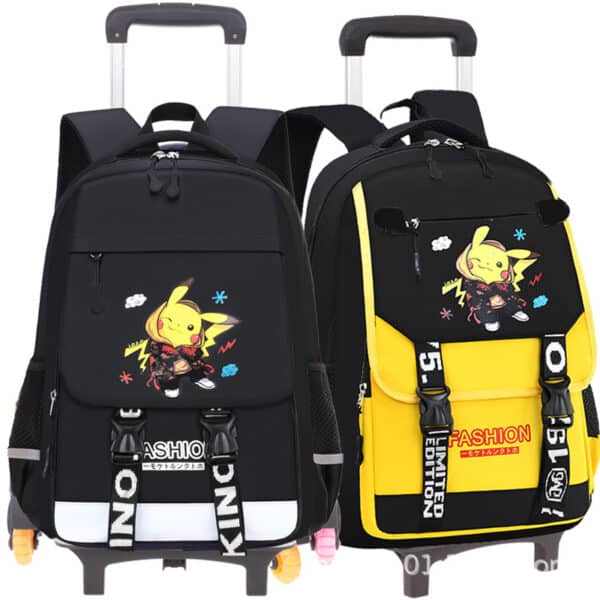 cartable à roulettes garçon pikachu jaune et noir, présenté sur fond blanc