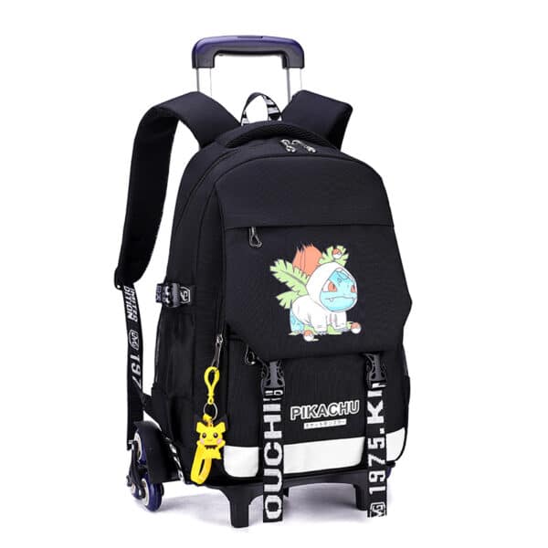 Sac à roulettes pokémon noir bulbizar présenté sur fond blanc